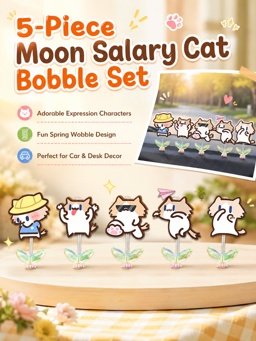 Cute Cartoon Cat Swing Car Dashboard Ornament, Lovely Wobbly Figure Decor, Car & Electric Vehicle Interior Decoration