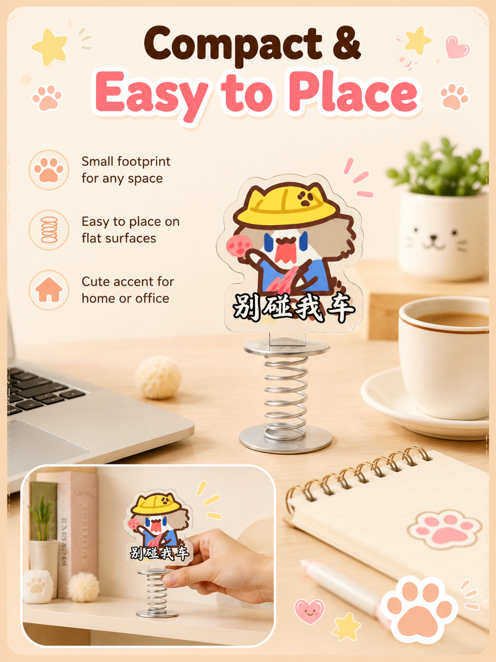 Cute Cartoon Cat Acrylic Spring Wobble Stand Figure, Double‑Sided Printed Shaking Ornament, Car Dashboard & Desk Decor