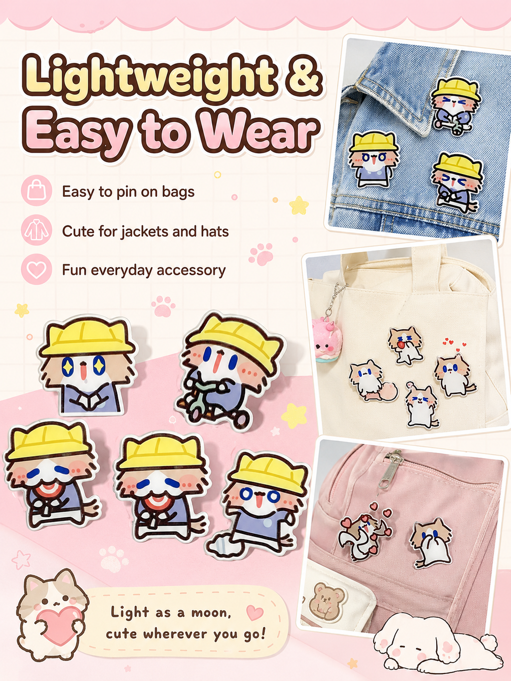 Cute Cartoon Cat Acrylic Brooch Set, Funny Meme Kitten Pins, Lovely Badge Decor for Backpack Clothes
