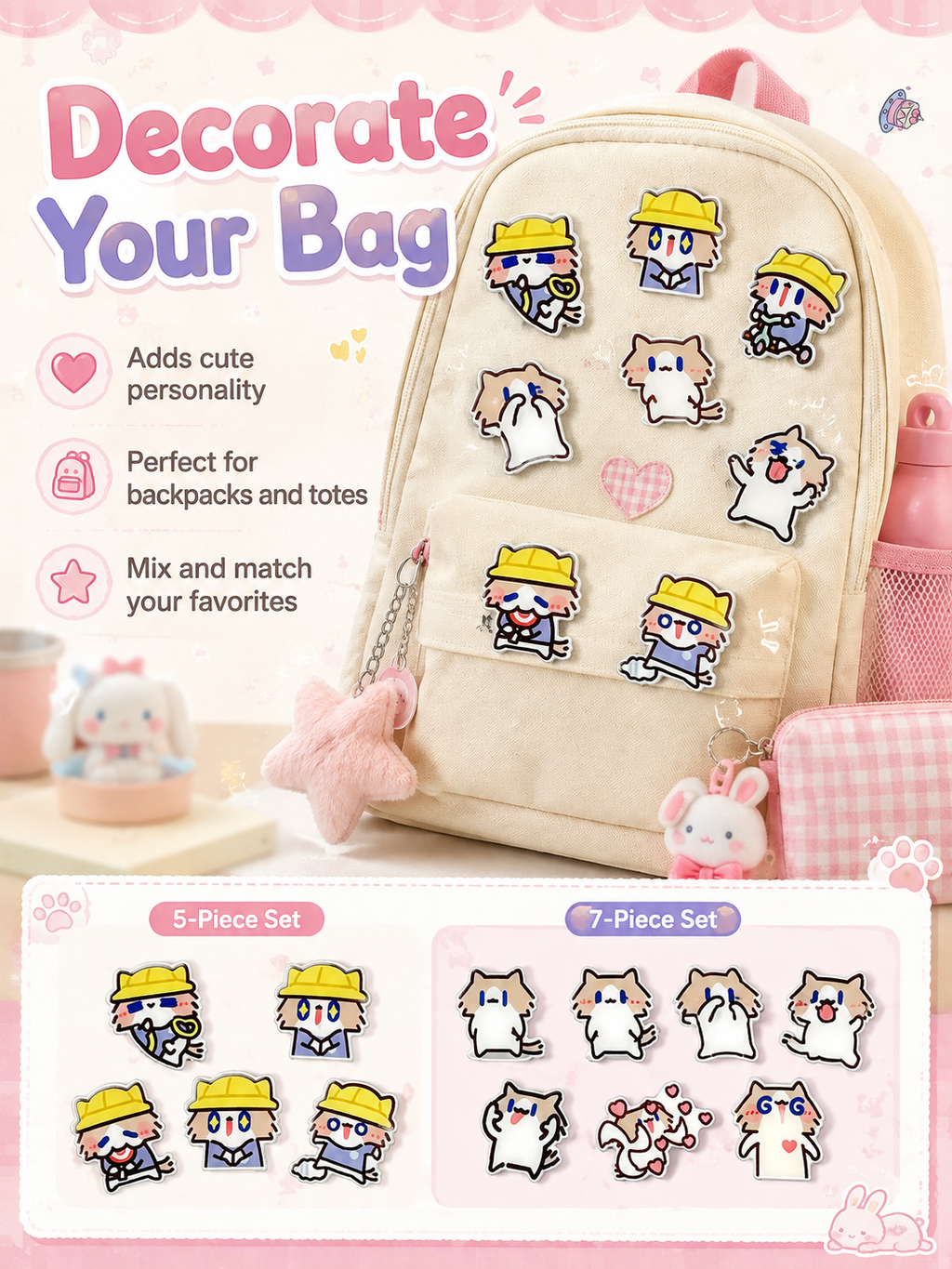 Cute Cartoon Cat Acrylic Brooch Set, Funny Meme Kitten Pins, Lovely Badge Decor for Backpack Clothes