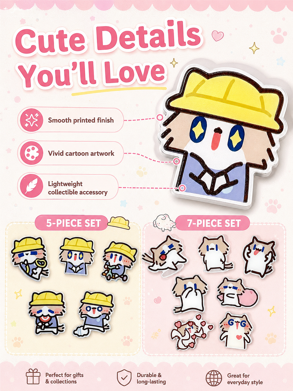 Cute Cartoon Cat Acrylic Brooch Set, Funny Meme Kitten Pins, Lovely Badge Decor for Backpack Clothes