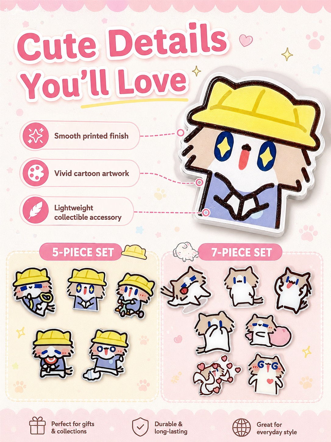 Cute Cartoon Cat Acrylic Brooch Set, Funny Meme Kitten Pins, Lovely Badge Decor for Backpack Clothes