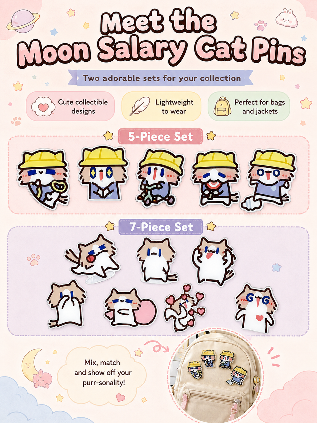 Cute Cartoon Cat Acrylic Brooch Set, Funny Meme Kitten Pins, Lovely Badge Decor for Backpack Clothes