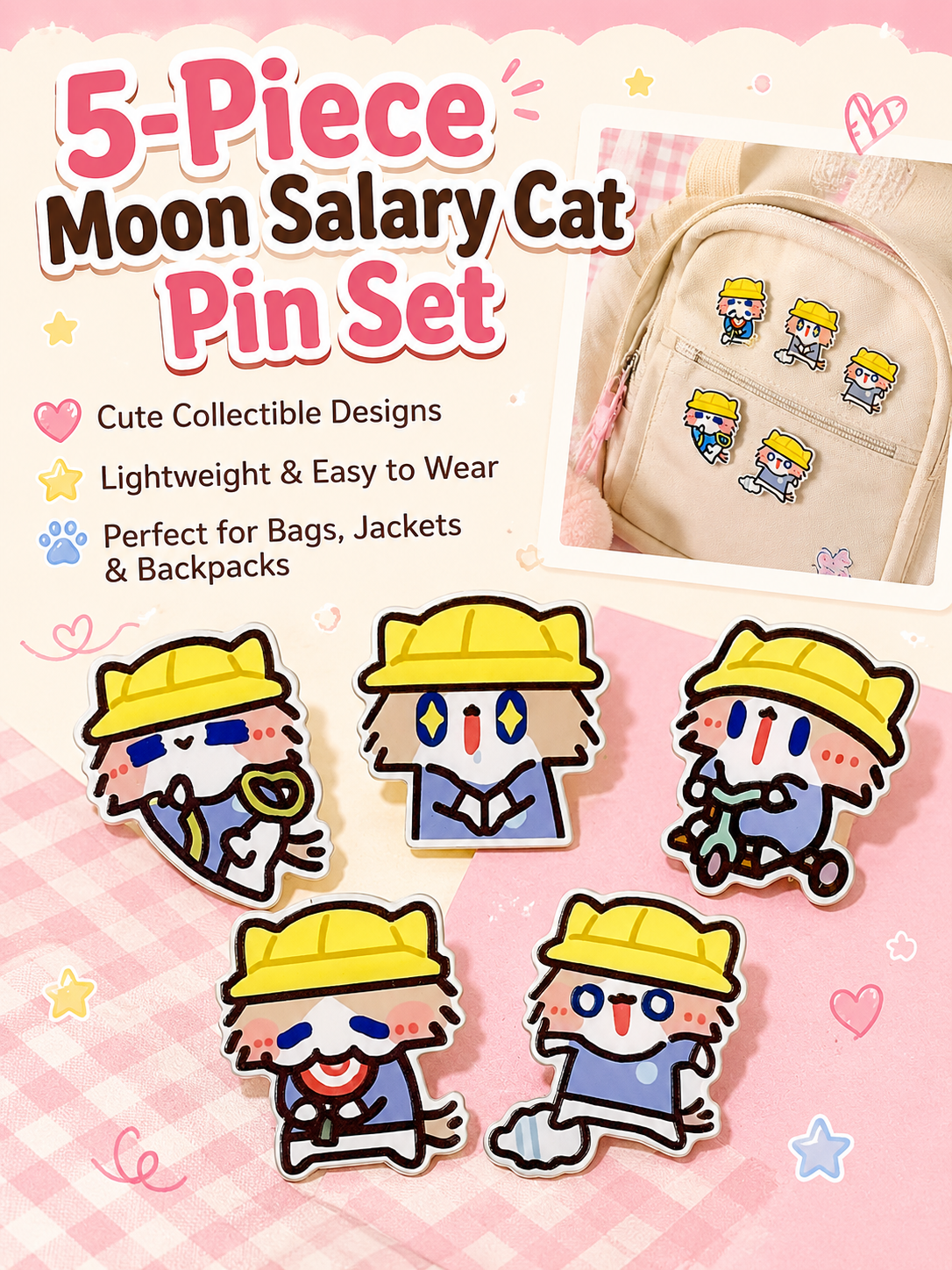 Cute Cartoon Cat Acrylic Brooch Set, Funny Meme Kitten Pins, Lovely Badge Decor for Backpack Clothes