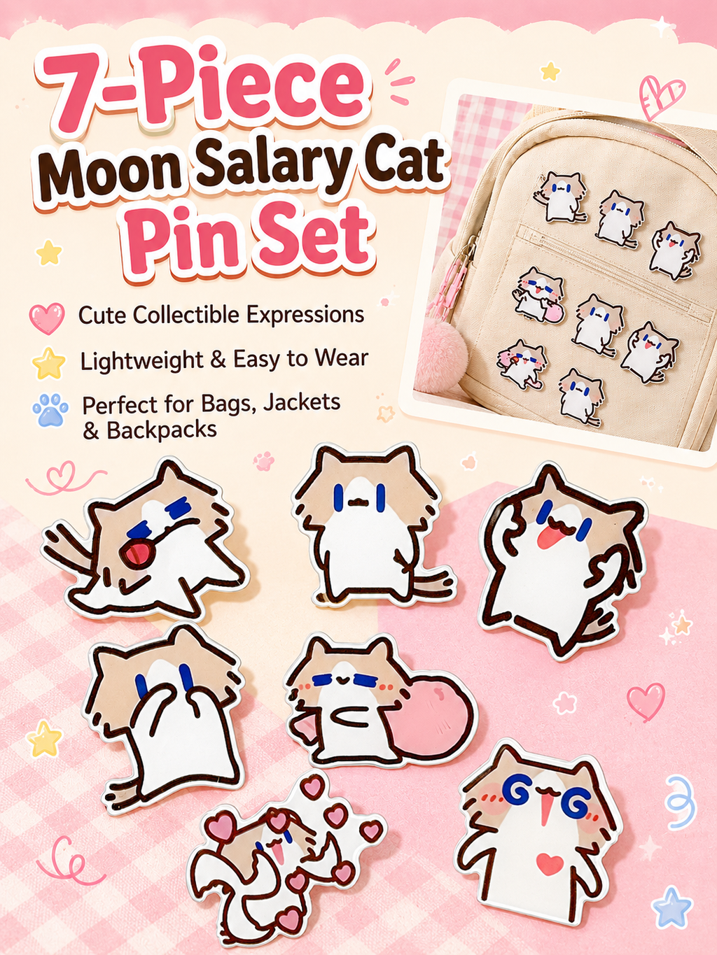 Cute Cartoon Cat Acrylic Brooch Set, Funny Meme Kitten Pins, Lovely Badge Decor for Backpack Clothes