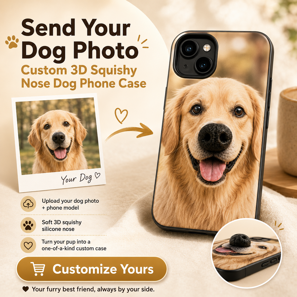 Send your dog photo｜Custom 3D squishy nose dog phone case