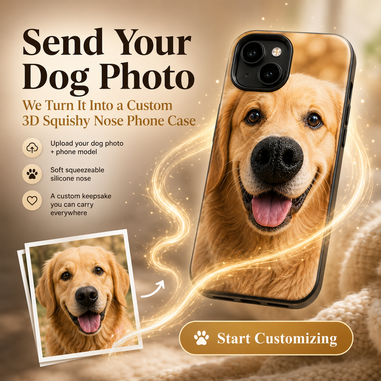Send your dog photo｜Custom 3D squishy nose dog phone case