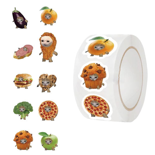 Cute and silly food, cat head roll stickers
