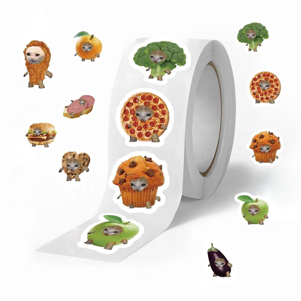 Cute and silly food, cat head roll stickers