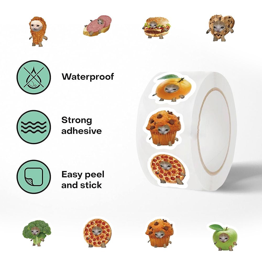 Cute and silly food, cat head roll stickers