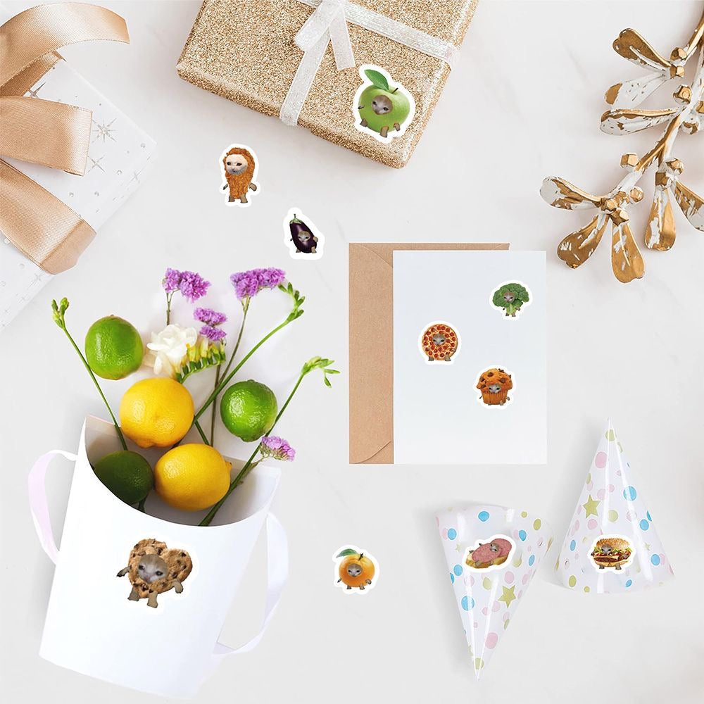 Cute and silly food, cat head roll stickers