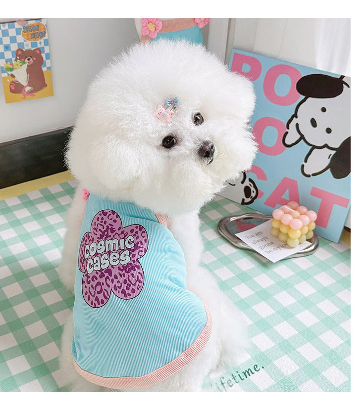 Kawaii Floral Print Cotton Sling Dog Tank Top, Breathable Korean INS Style Pet Summer Sleeveless Vest for Small Medium Dogs