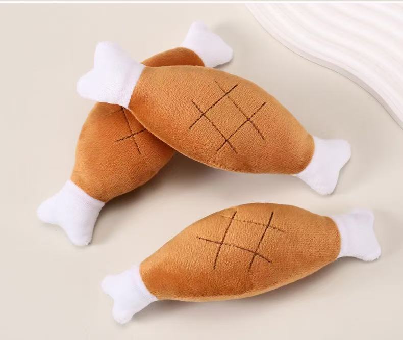 Squeaky Plush Double Bone Chicken Drumstick Dog Toy, Soft Stuffed Teething Chew Interactive Pet Play Toy