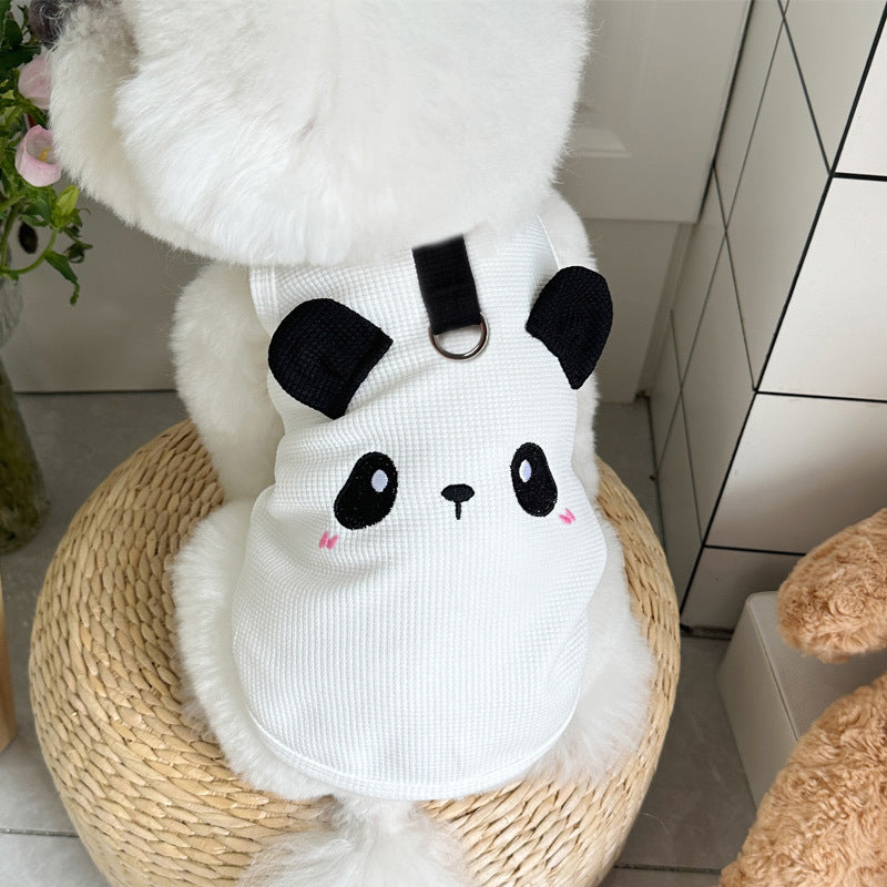 White Panda Waffle Sling Dog Vest, Breathable Traction Sleeveless Pet Summer Clothes Specially for French Bulldog, Only S/M/L Sizes