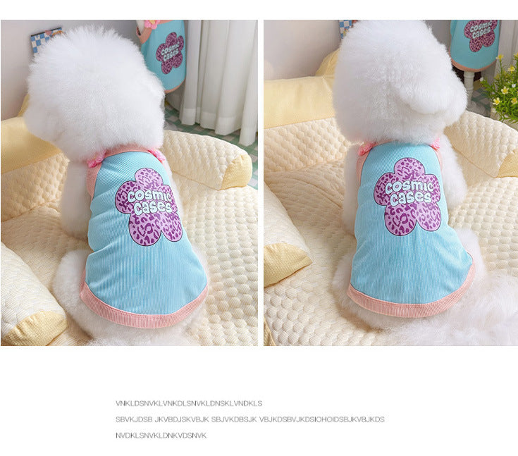 Kawaii Floral Print Cotton Sling Dog Tank Top, Breathable Korean INS Style Pet Summer Sleeveless Vest for Small Medium Dogs