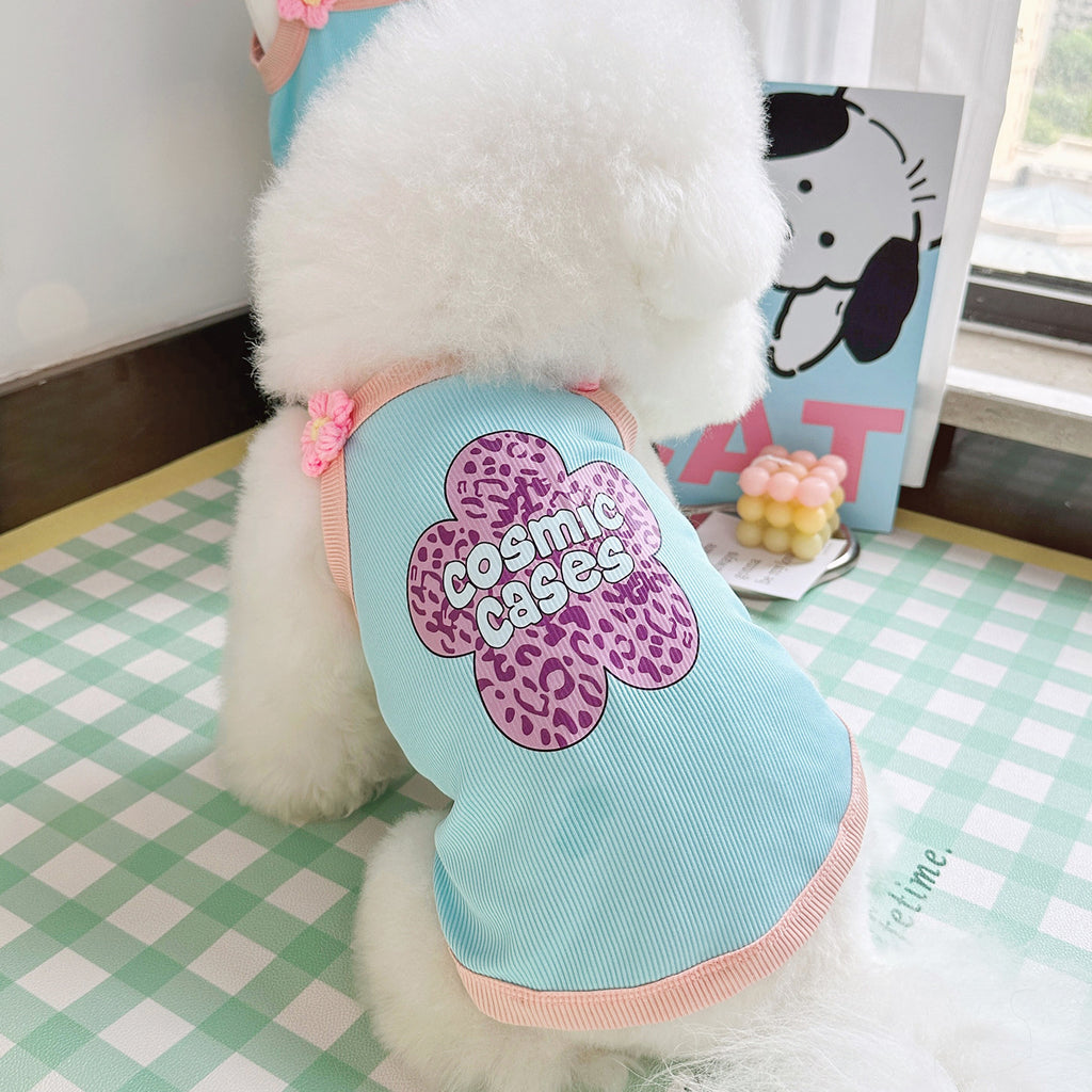 Kawaii Floral Print Cotton Sling Dog Tank Top, Breathable Korean INS Style Pet Summer Sleeveless Vest for Small Medium Dogs