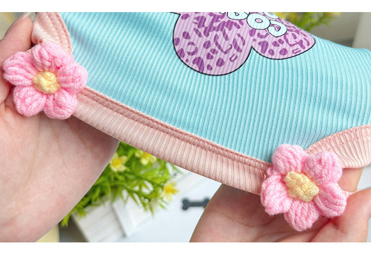 Kawaii Floral Print Cotton Sling Dog Tank Top, Breathable Korean INS Style Pet Summer Sleeveless Vest for Small Medium Dogs