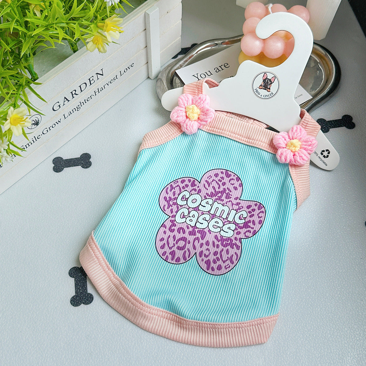 Kawaii Floral Print Cotton Sling Dog Tank Top, Breathable Korean INS Style Pet Summer Sleeveless Vest for Small Medium Dogs
