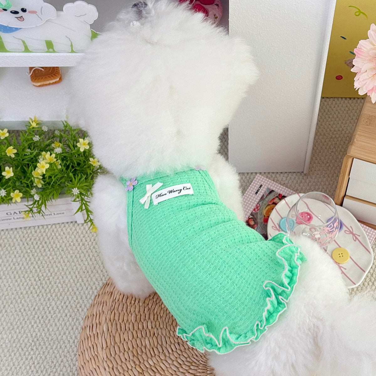 Pastoral style pet dog dog cat cotton vest summer breathable style skin-friendly comfortable small fresh cute clothes