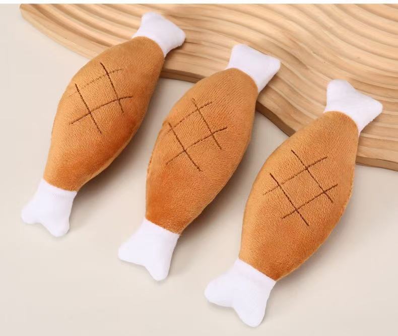 Squeaky Plush Double Bone Chicken Drumstick Dog Toy, Soft Stuffed Teething Chew Interactive Pet Play Toy