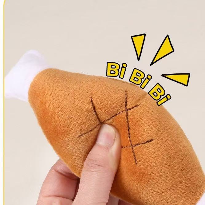 Squeaky Plush Double Bone Chicken Drumstick Dog Toy, Soft Stuffed Teething Chew Interactive Pet Play Toy