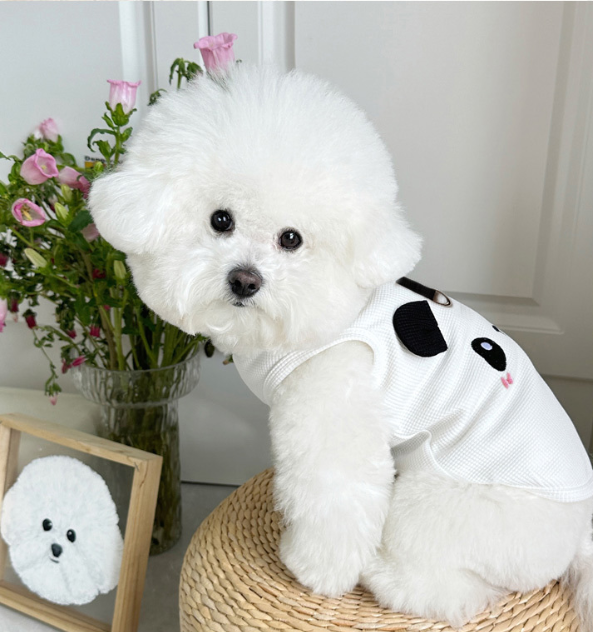 White Panda Waffle Sling Dog Vest, Breathable Traction Sleeveless Pet Summer Clothes Specially for French Bulldog, Only S/M/L Sizes