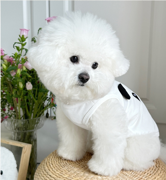 White Panda Waffle Sling Dog Vest, Breathable Traction Sleeveless Pet Summer Clothes Specially for French Bulldog, Only S/M/L Sizes