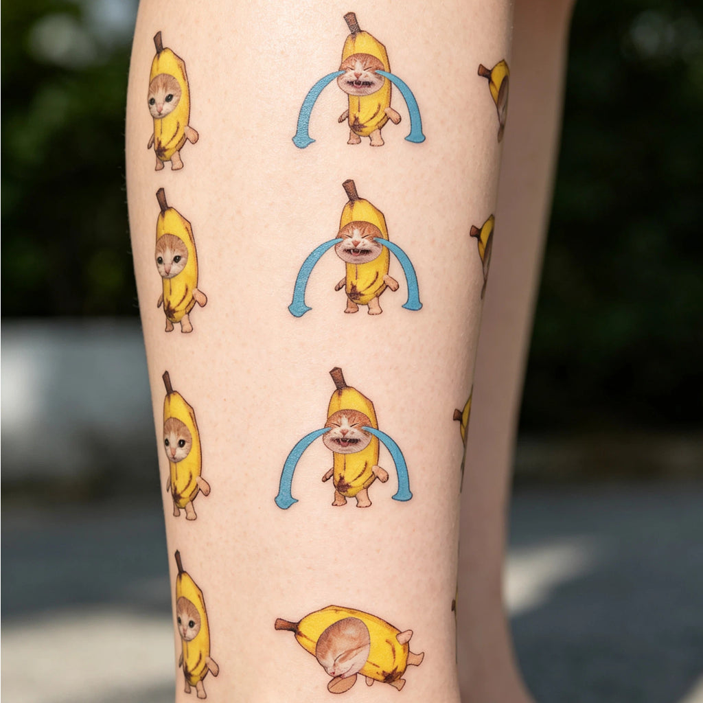 Disposable Banana Cat Temporary Tattoos (12 tattoos per sheet)