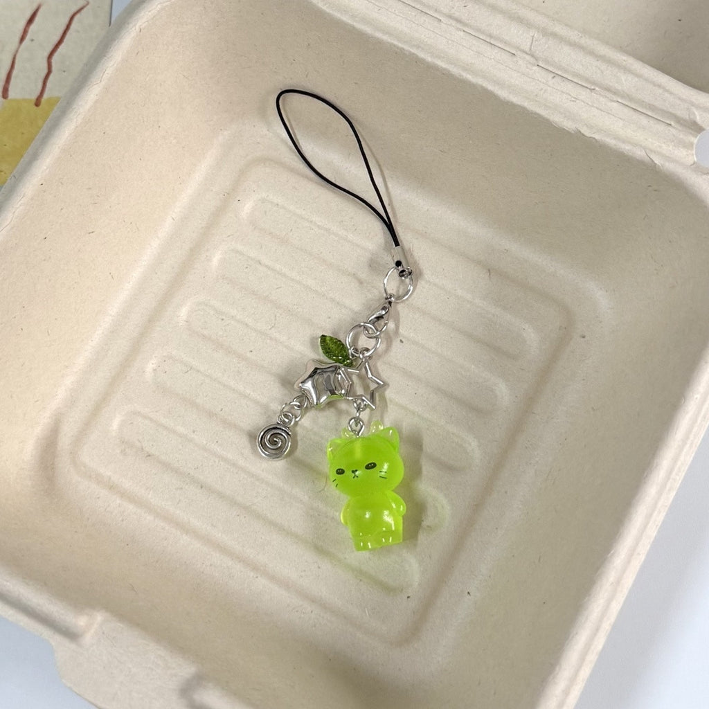 Glow-in-the-Dark Alien Cat Keychain