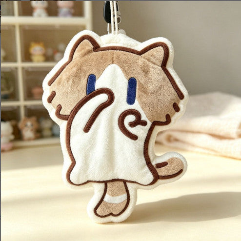 Salary Cat Hand Towel, Thickened Coral Fleece, Absorbent, Quick-Dry, Hanging Type