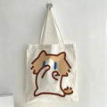 Monthly salary: Meow canvas bag, lightweight, lazy, funny, emoji bag, large capacity tote bag, cute, one shoulder canvas bag for class