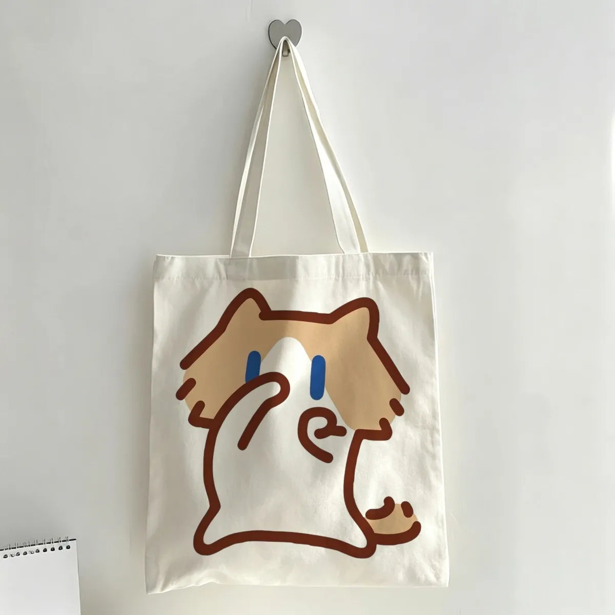 Monthly salary: Meow canvas bag, lightweight, lazy, funny, emoji bag, large capacity tote bag, cute, one shoulder canvas bag for class