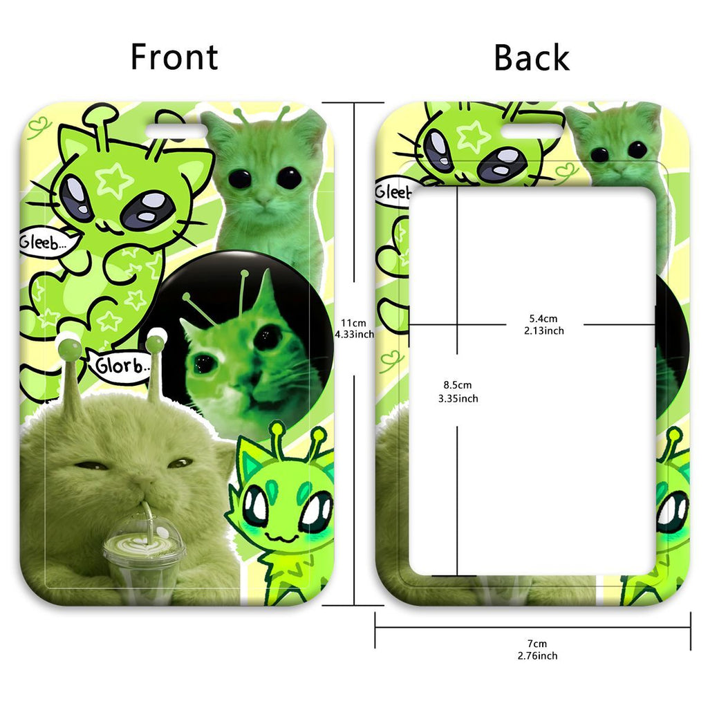 Green Alien Cat Card Holder With Phone Strap