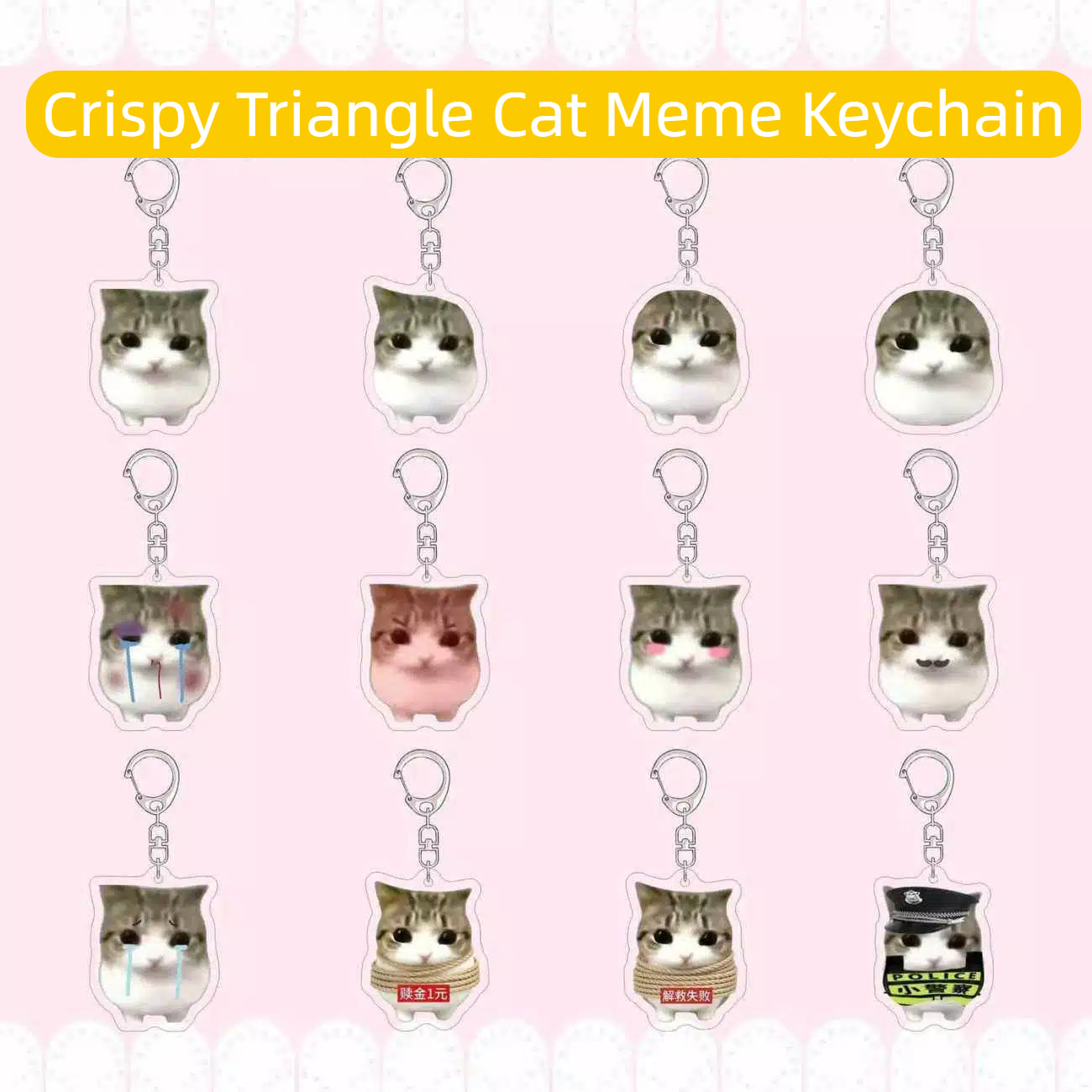 Crispy Triangle Cat Meme Keychain