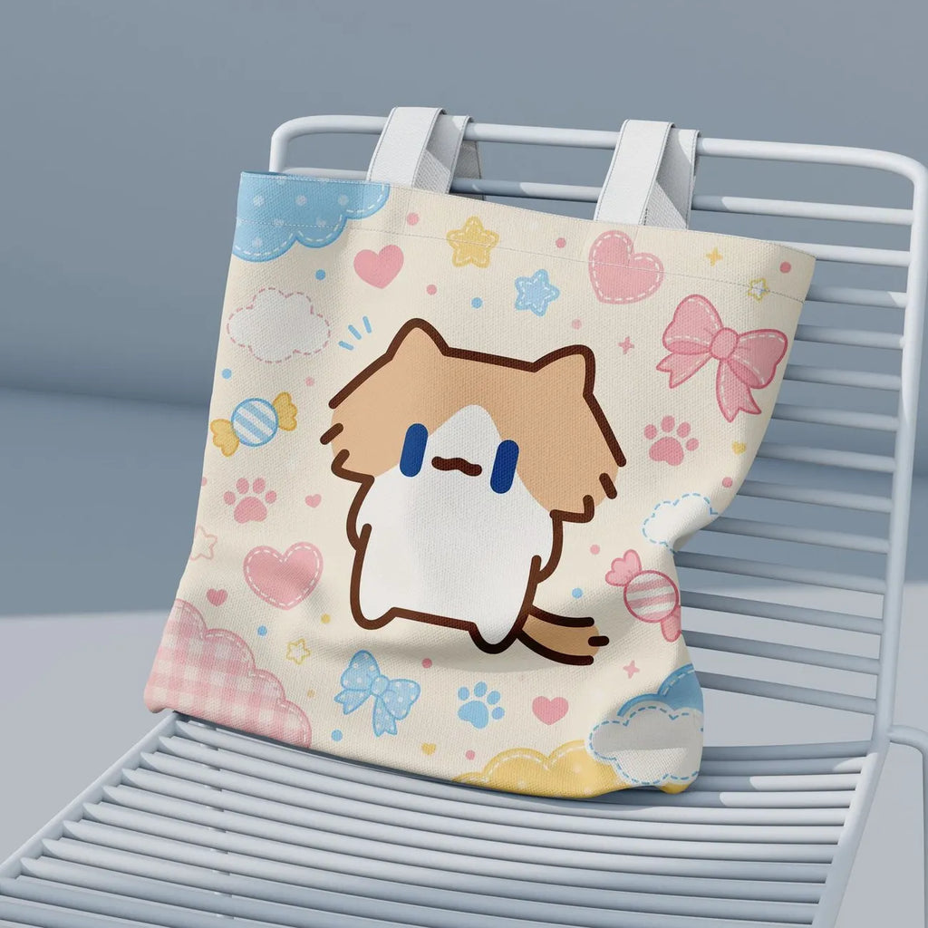 Monthly Salary Cat Double-sided Printed Canvas Bag, Cute & Adorable DIY Tote Bag for Besties and Friends as Gifts