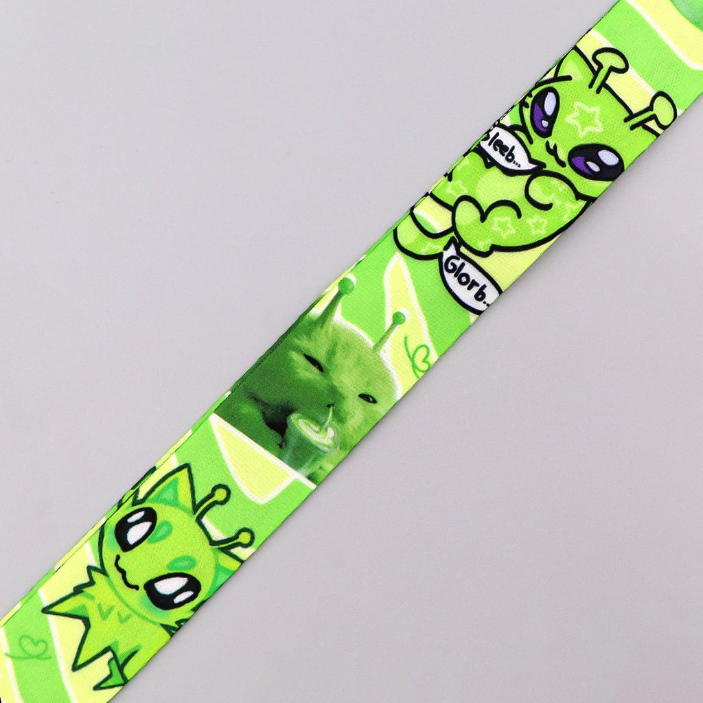 Green Alien Cat Card Holder With Phone Strap