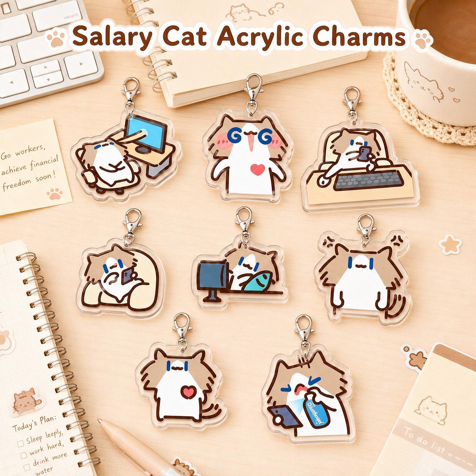 New Arrival Monthly‑Salary Cat Super‑Cute Ins‑Style Cartoon Couple Bag Charm Keychain