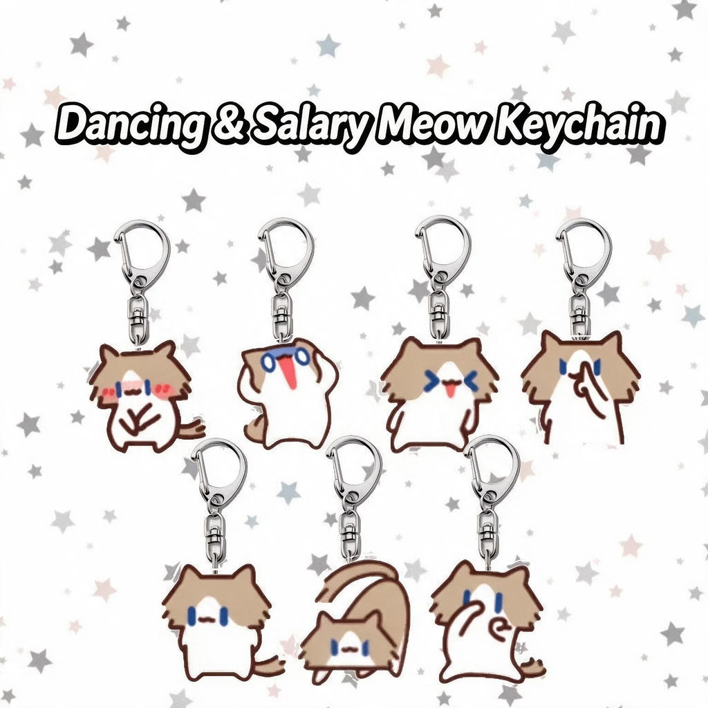 Dancing Cat & Monthly‑Salary Cat Meme Keychain