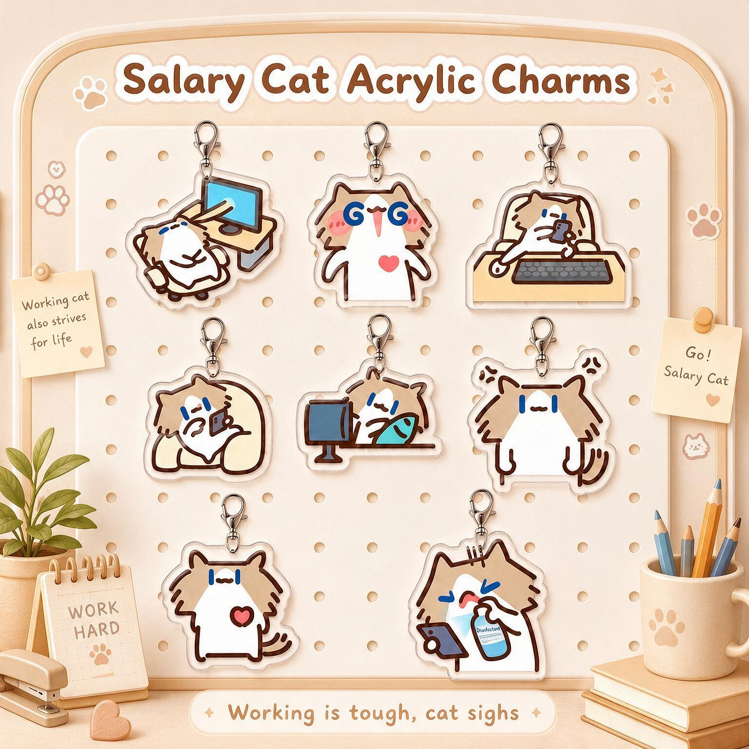 New Arrival Monthly‑Salary Cat Super‑Cute Ins‑Style Cartoon Couple Bag Charm Keychain